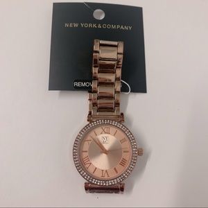 NewYork&Co RoseGold Pave metal link watch